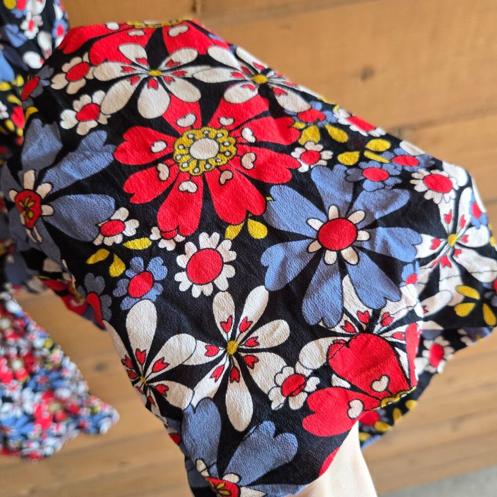 Wray Sol Floral Pant Primary Daisy Y2K Straight Leg Crop Trouser XS Boho Preppy - Picture 6 of 7